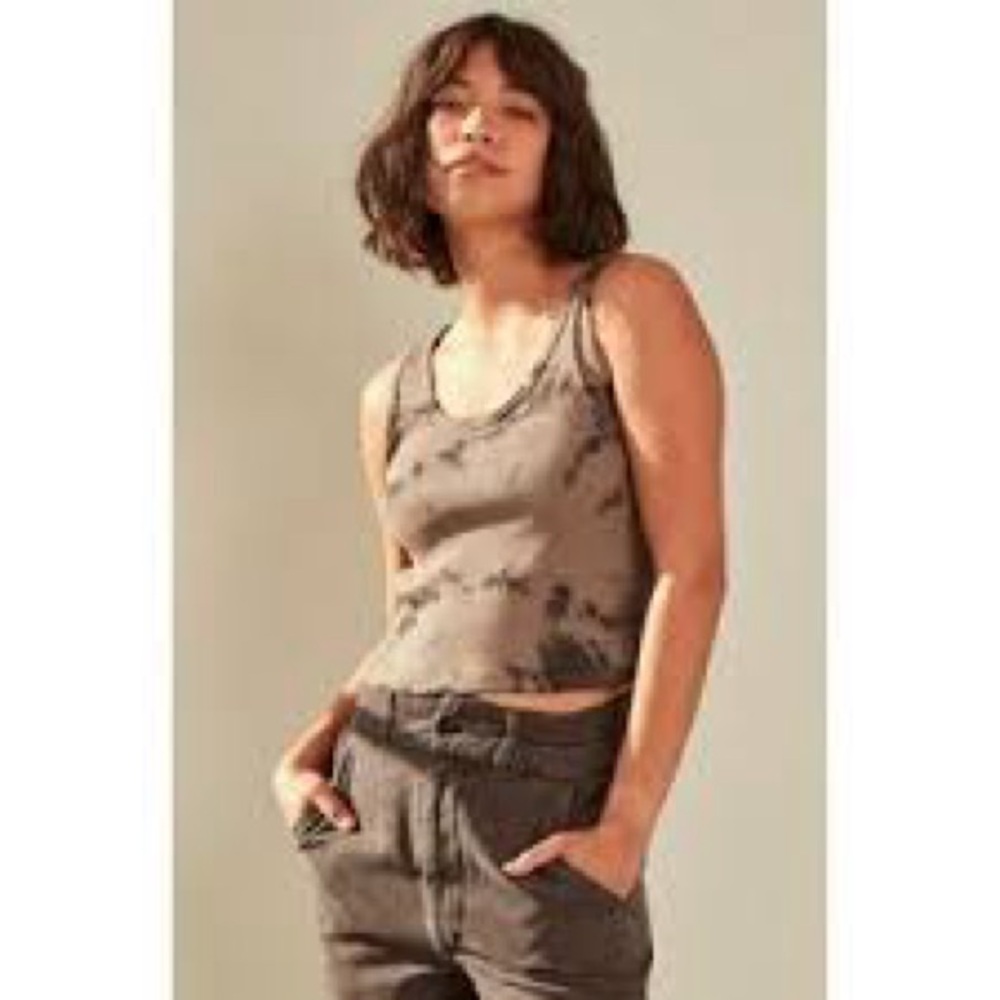 AMO Womens Brown Ribbed Pullover Cropped Sleeveless Scoop Neck Tank Top small